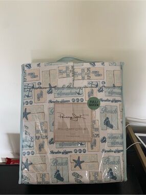 Panama Jack Home Full/Queen Quilt Set in Beach Print - Light Blue & Cream 1Quilt